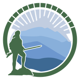 Sheltowee Network emblem: a compass ring framing a sunrise over the Blue Ridge with a frontiersman